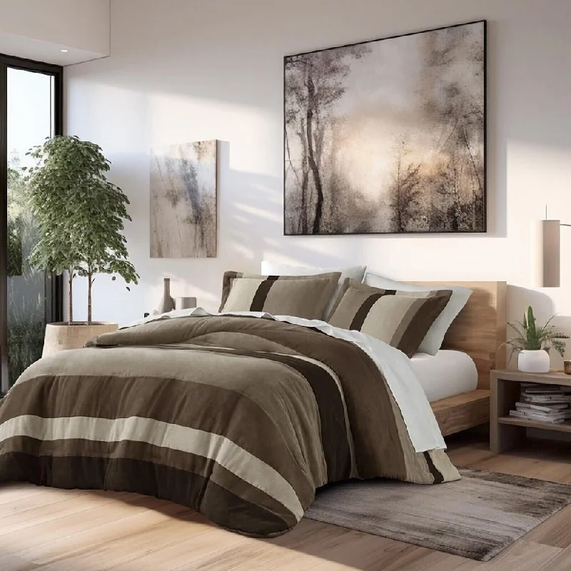 Mohair blankets with a unique sheen and softnessMohair blankets with a unique sheen and softness3pc Full/Queen Stripe Faux Suede Fluffy Comforter Set Brown