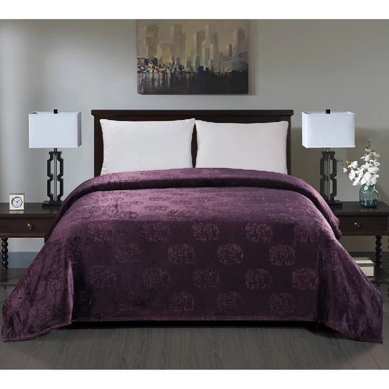 Rayon from bamboo blankets for a silky and breathable feelRayon from bamboo blankets for a silky and breathable feelElephant Embossed Blanket Queen Plum