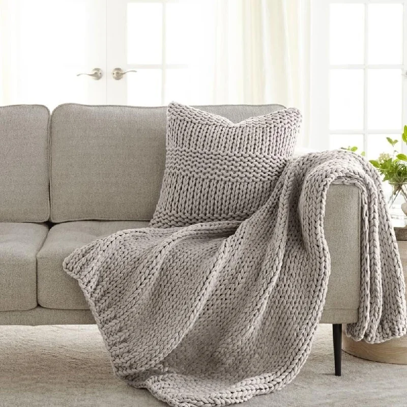 Rayon from bamboo blankets for a silky and breathable feelRayon from bamboo blankets for a silky and breathable feel47" x 59" Chunky Throw Blanket and Decor Pillow Bundle Light Grey