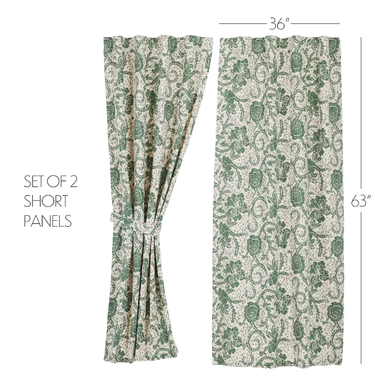 Bed skirts with a retro - style patternDorset Green Floral Short Panel Set of 2 63x36 Bed skirts with a retro - style patternDorset Green Floral Short Panel Set of 2 63x36