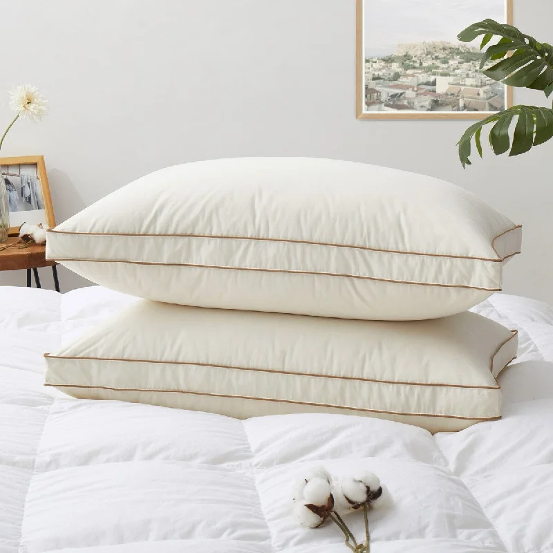 Orthopedic Pillows for Back Pain Relief100% Organic Cotton Down Feather 4-Layer Gusseted Bed Pillow Set of 2 - White Orthopedic Pillows for Back Pain Relief100% Organic Cotton Down Feather 4-Layer Gusseted Bed Pillow Set of 2 - White