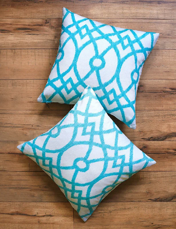 Cotton Pillows for Natural ComfortPiper Aqua Throw Pillow Pair