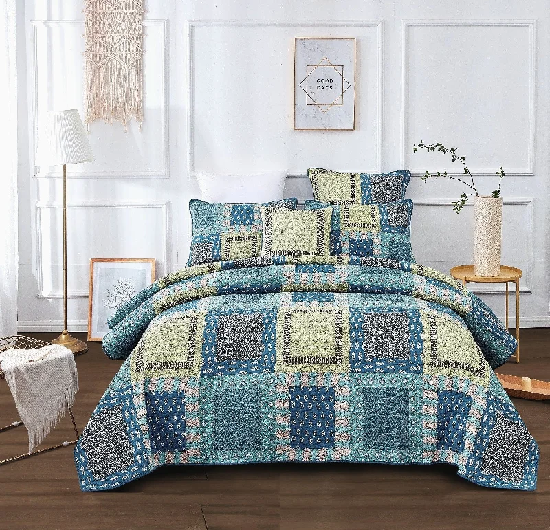 cotton bedspreads for breathability and softnessTache Bohemian Ocean Teal Blue Green Paisley Mediterranean Cotton Patchwork Quilt Set (JHW-888) cotton bedspreads for breathability and softnessTache Bohemian Ocean Teal Blue Green Paisley Mediterranean Cotton Patchwork Quilt Set (JHW-888)