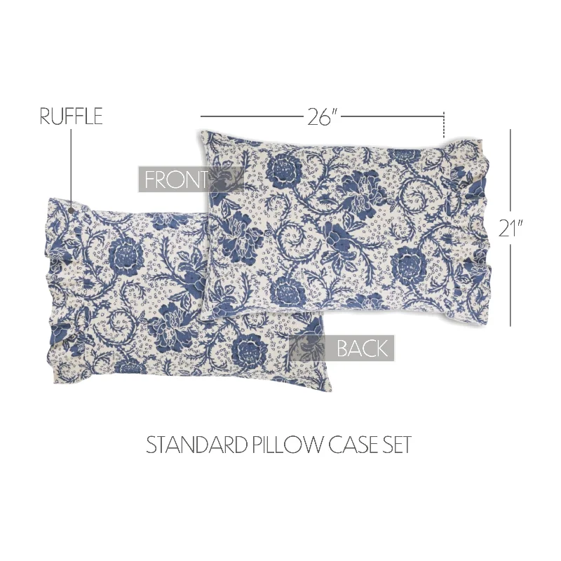 Bed skirts with a tie - back design for adjustabilityDorset Navy Floral Ruffled Standard Pillow Case Set of 2 21x26+4 Bed skirts with a tie - back design for adjustabilityDorset Navy Floral Ruffled Standard Pillow Case Set of 2 21x26+4