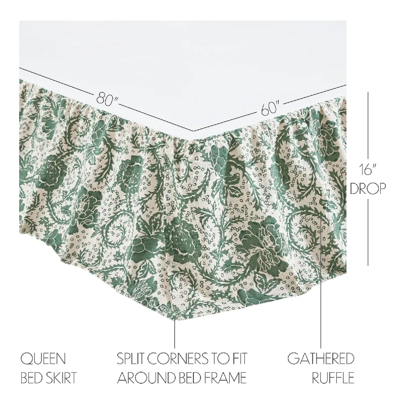 Bed skirts with a flannel material for a cozy winter optionDorset Green Floral Queen Bed Skirt 60x80x16 Bed skirts with a flannel material for a cozy winter optionDorset Green Floral Queen Bed Skirt 60x80x16
