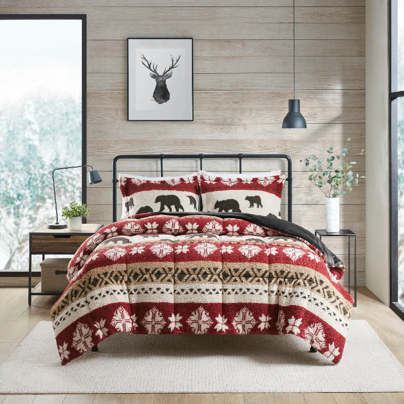 Down - filled comforters for supreme warmth and lightnessWoolrich Tunbridge Red/Black Print Sherpa Comforter Set