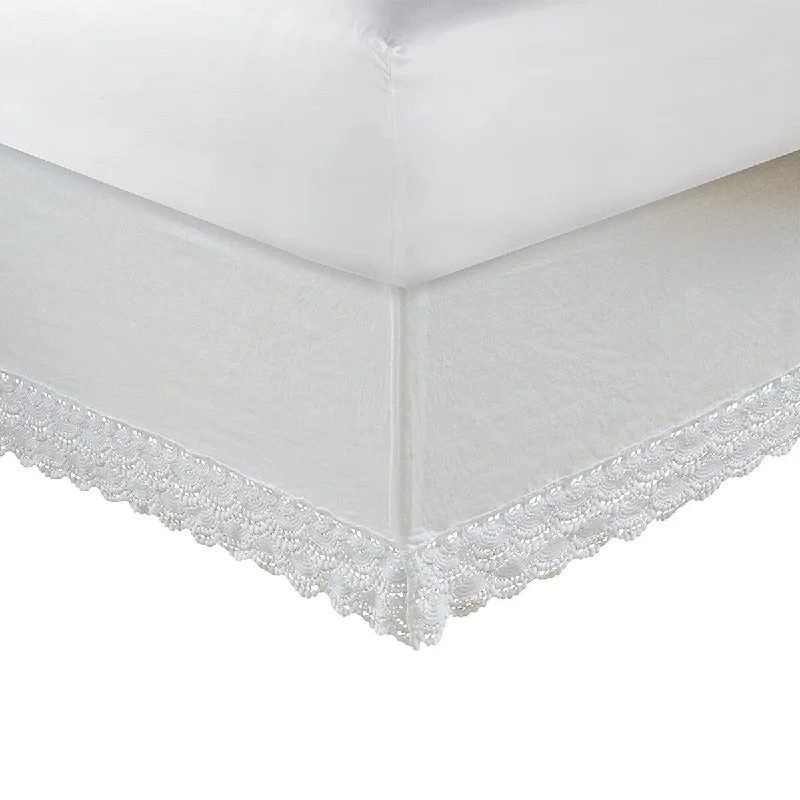 Twin - size bed skirts for a single bedDrava Fabric Twin Size Bed Skirt with Crochet Lace and Split Corners, White Twin - size bed skirts for a single bedDrava Fabric Twin Size Bed Skirt with Crochet Lace and Split Corners, White