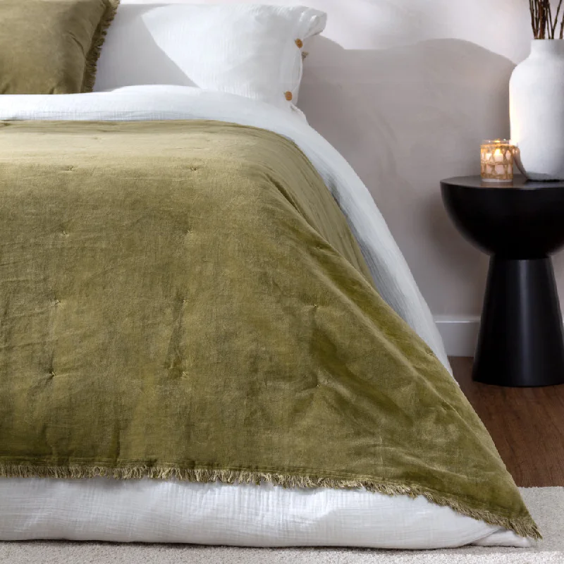 gothic style bedspreads with dark colors and ornate details for a mysterious bedroomJaye Cotton Velvet Filled Bedspread Moss gothic style bedspreads with dark colors and ornate details for a mysterious bedroomJaye Cotton Velvet Filled Bedspread Moss