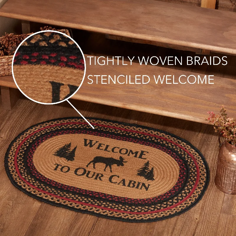 Bed skirts with a bohemian - inspired patternCumberland Stenciled Moose Jute Rug Oval Welcome to the Cabin w/ Pad 20x30 Bed skirts with a bohemian - inspired patternCumberland Stenciled Moose Jute Rug Oval Welcome to the Cabin w/ Pad 20x30