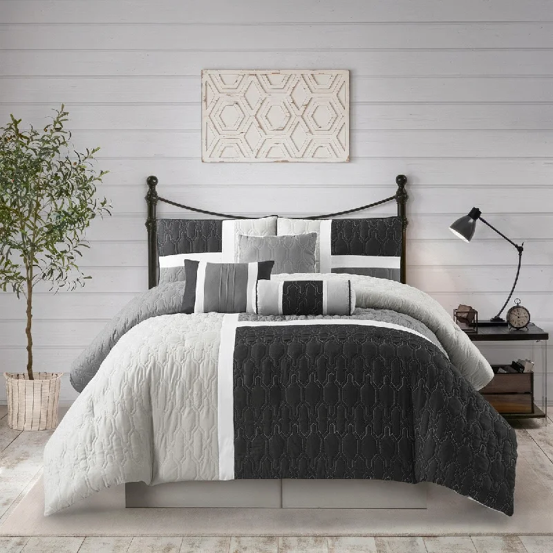 Synthetic - filled comforters like polyester for affordability and hypoallergenic propertiesNanshing Blake 7 Piece Modern Colorblock Comforter Set Synthetic - filled comforters like polyester for affordability and hypoallergenic propertiesNanshing Blake 7 Piece Modern Colorblock Comforter Set