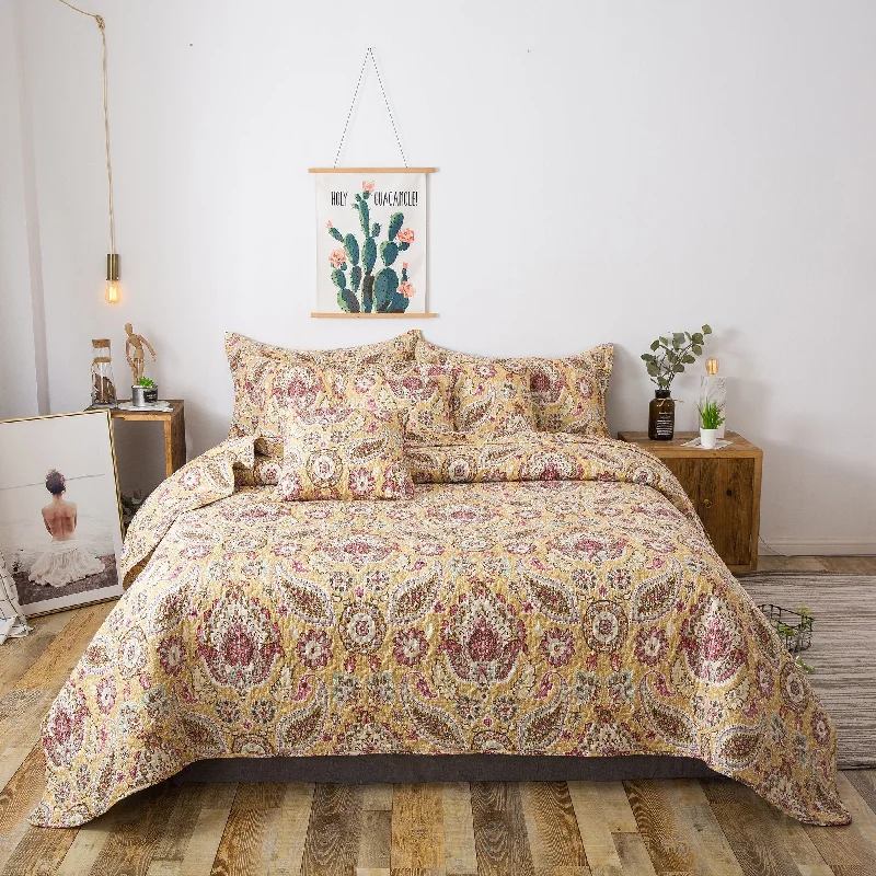 rustic farmhouse bedspreads with patchwork designs for a cozy feelTache Royal Medallion Floral Paisley Damask Yellow Pink Boho Chic Quilt Set (SD5357) rustic farmhouse bedspreads with patchwork designs for a cozy feelTache Royal Medallion Floral Paisley Damask Yellow Pink Boho Chic Quilt Set (SD5357)