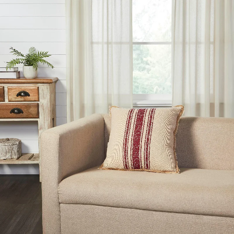 Lumbar Support Pillows for Car SeatsVintage Burlap Stripe Red Pillow 18x18