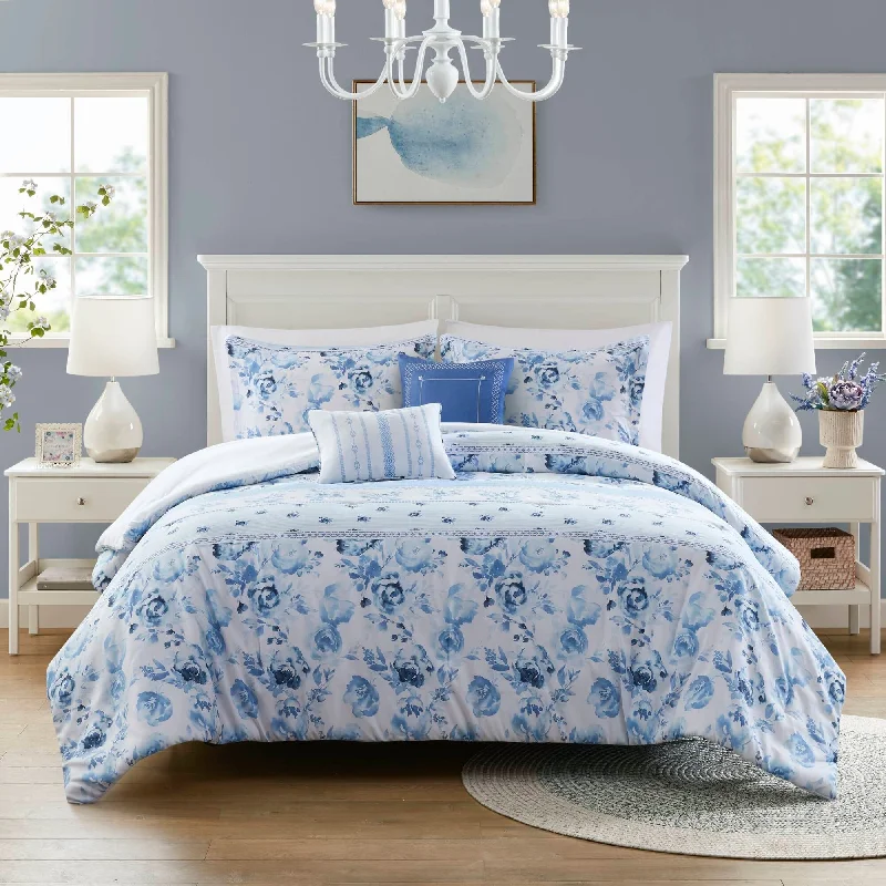 Bamboo - fiber - filled comforters with antibacterial and breathable qualitiesIntelligent Design Kaia Floral Striped Comforter Set