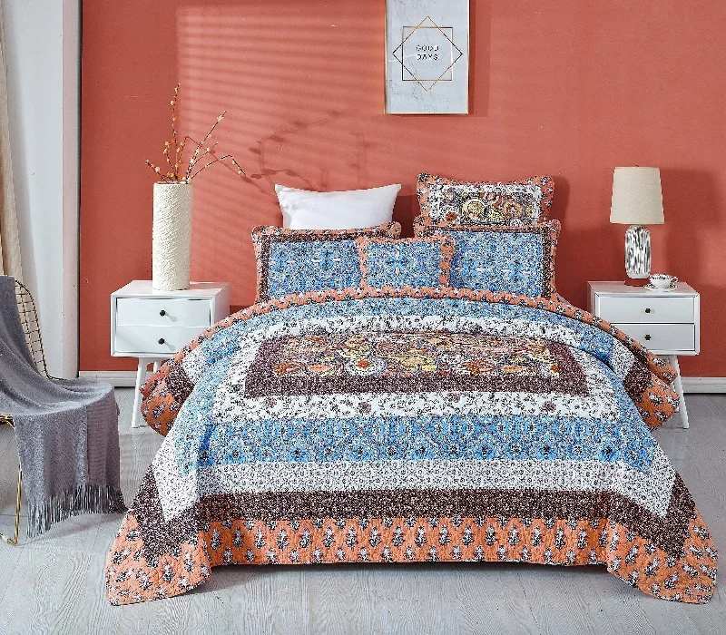 baroque style bedspreads with rich fabrics and elaborate designs for a luxurious lookTache Mosaic Paradise Paisley Floral Blue Orange Bohemian Cotton Patchwork Quilt Set (JHW-933) baroque style bedspreads with rich fabrics and elaborate designs for a luxurious lookTache Mosaic Paradise Paisley Floral Blue Orange Bohemian Cotton Patchwork Quilt Set (JHW-933)