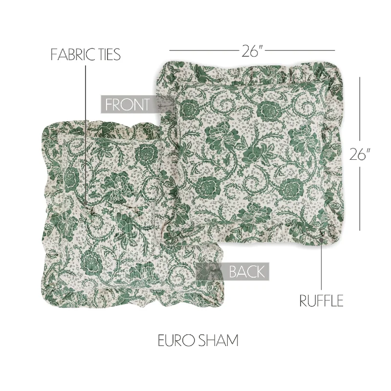 Bed skirts with a tie - back design for adjustabilityDorset Green Floral Fabric Euro Sham 26x26 Bed skirts with a tie - back design for adjustabilityDorset Green Floral Fabric Euro Sham 26x26