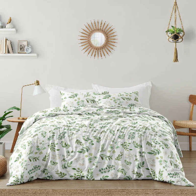 Full - size comforters suitable for full - sized beds in guest rooms or small bedroomsFloral Leaf Collection Girl 3pc Full / Queen-size Comforter Set - Green White Boho Watercolor Botanical Woodland Tropical Garden