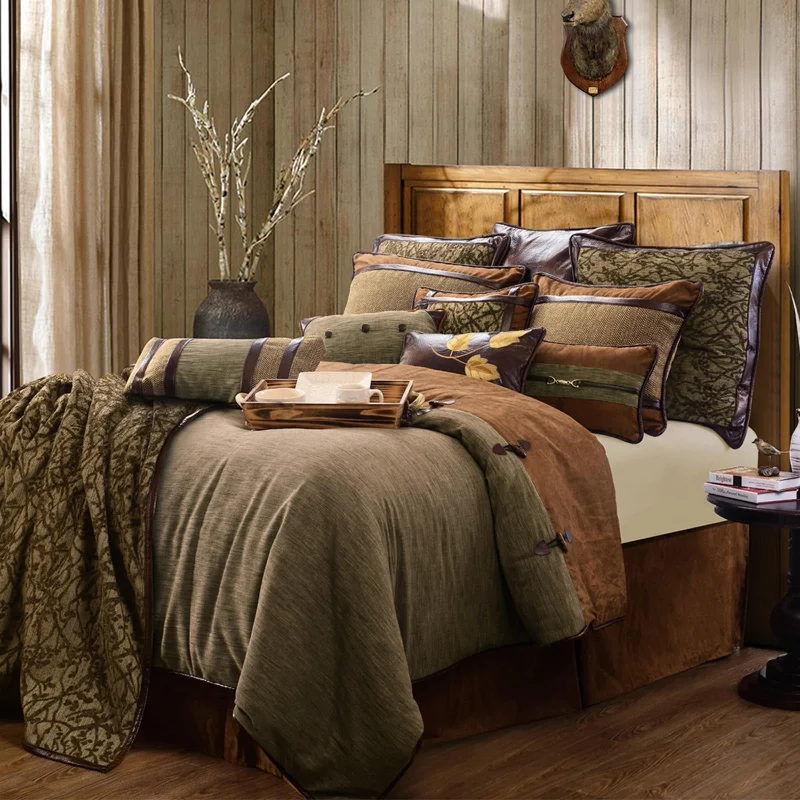 Microfiber - filled comforters that are lightweight and easy to care forPaseo Road Highland Lodge Olive Brown Rustic Bedding 5 Piece Comforter Set with Bed Skirt, Shams, & Accent Pillow Microfiber - filled comforters that are lightweight and easy to care forPaseo Road Highland Lodge Olive Brown Rustic Bedding 5 Piece Comforter Set with Bed Skirt, Shams, & Accent Pillow