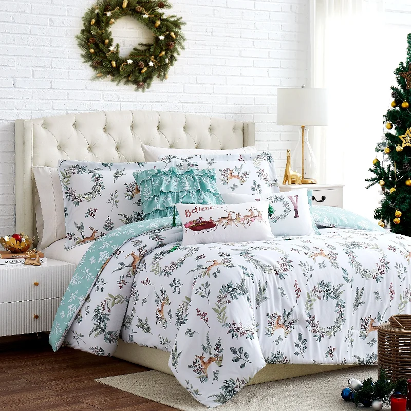 Bamboo - fiber - filled comforters with antibacterial and breathable qualitiesHappy Holidays Oversized Reversable 6-Piece Comforter Set
