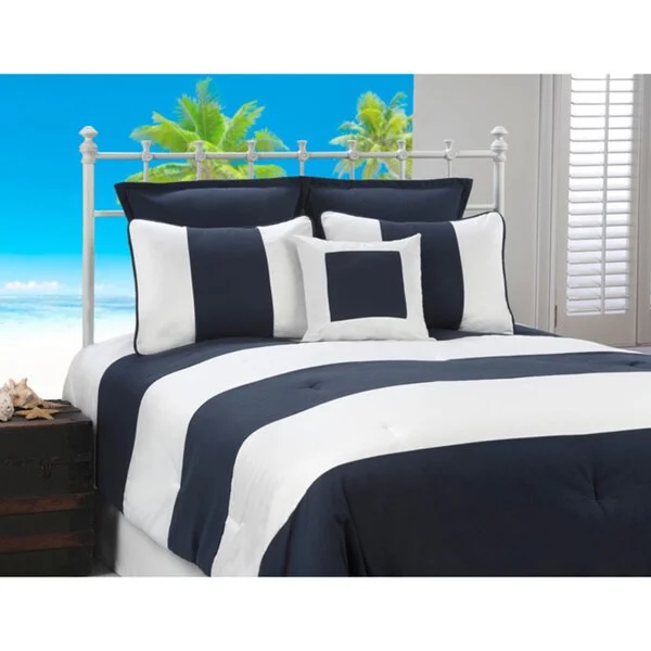 Latex - filled comforters with a bouncy texture and good supportCabana Stripe Navy and White Nautical 4-piece Comforter Set