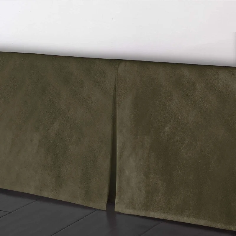 Full - size bed skirts with a gathered fabric6ix Tailors Cascade Velvet Olive Bed Skirt 15" drop Full - size bed skirts with a gathered fabric6ix Tailors Cascade Velvet Olive Bed Skirt 15" drop