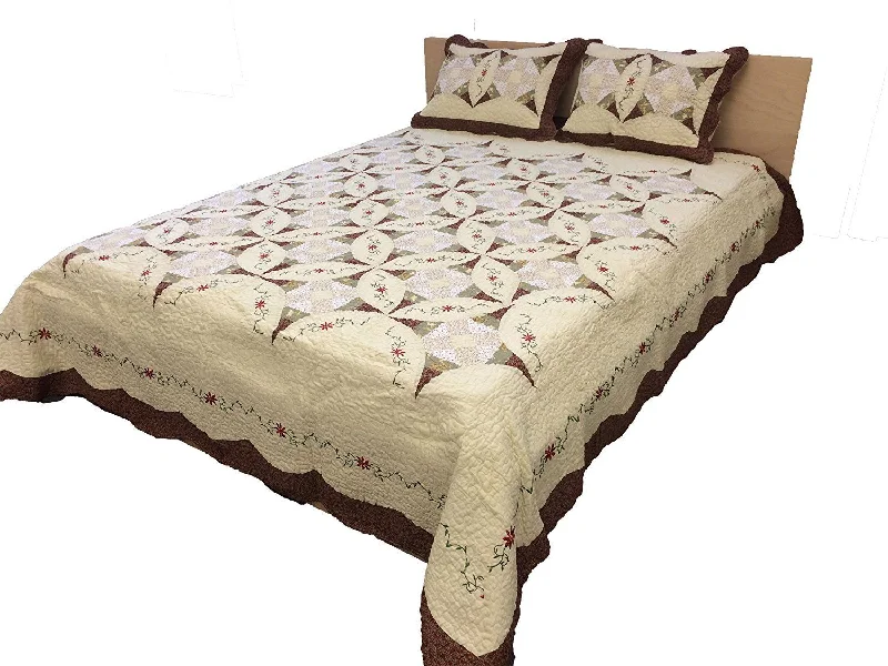 bohemian bedspreads with vibrant colors and patterns for an eclectic decorDaDa Bedding Classic Cottage Floral Cotton Quilted Bedspread Set, Twin, 3-PCS (DXJ101567-2)