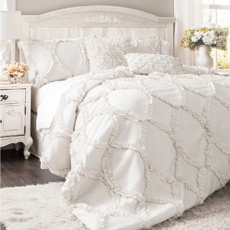 Microfiber - filled comforters that are lightweight and easy to care forLush Decor Avon Ruffled White 3-piece Comforter Set