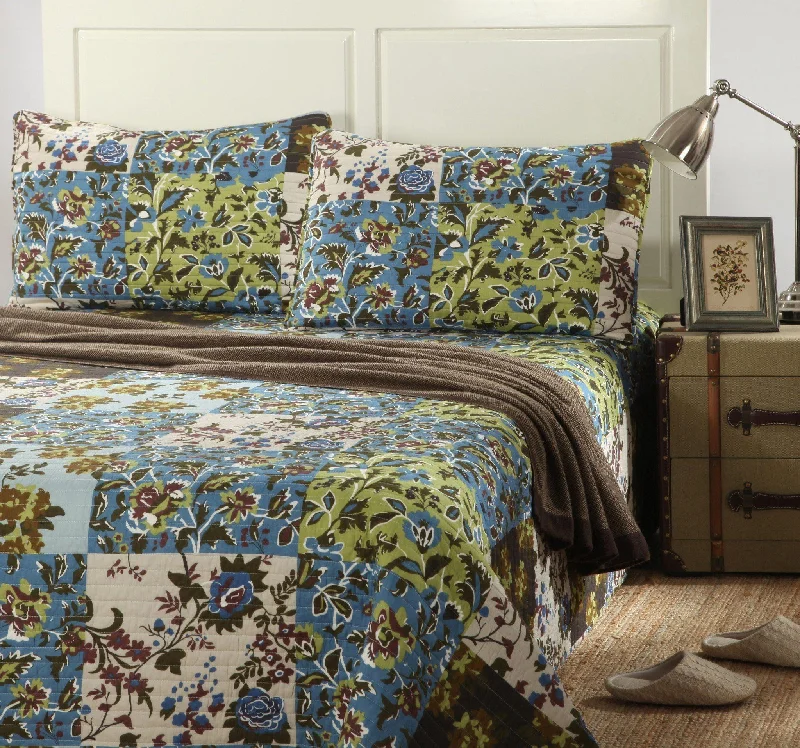 mid - century modern bedspreads with iconic shapes and colors for a stylish spaceTache Mystical Forest Green Blue Leaves Cotton Quilt Set (KST1504) mid - century modern bedspreads with iconic shapes and colors for a stylish spaceTache Mystical Forest Green Blue Leaves Cotton Quilt Set (KST1504)