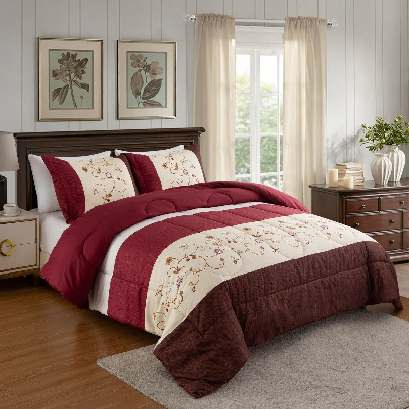 Down - filled comforters for supreme warmth and lightnessHome Decor Soft Luxury Fluffy Goose Down Alternative Bedding Printed Comforter Set, Modern Burgundy Cosmos Floral