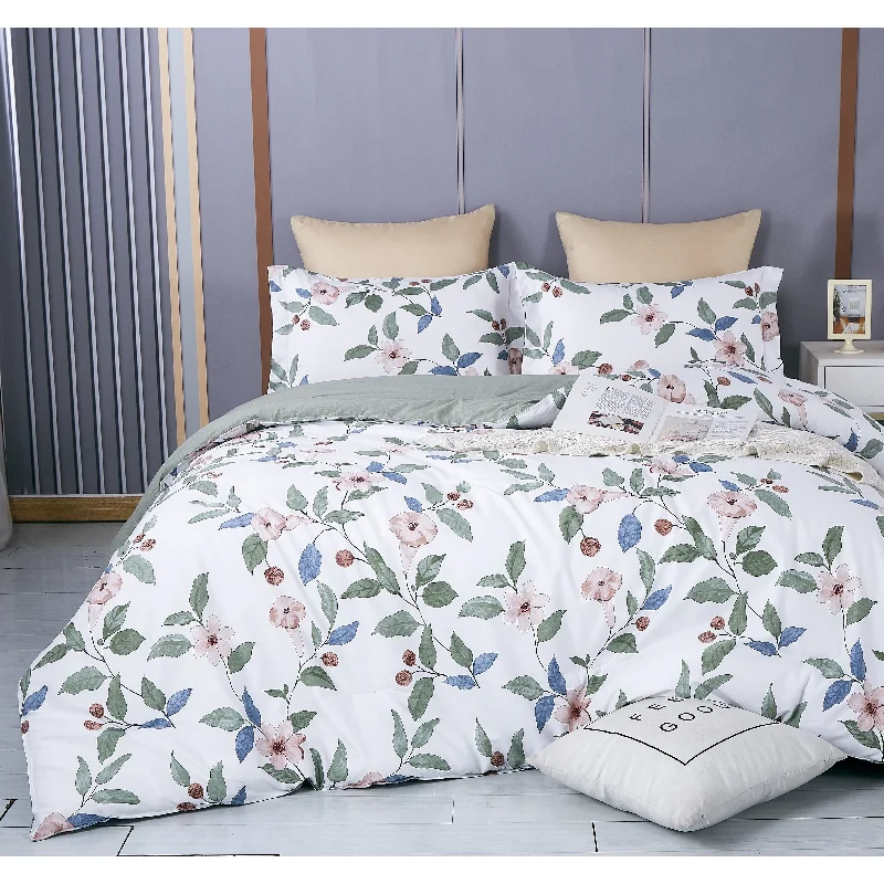 Cotton - filled comforters for a breathable and natural sleep experienceTess Green white Floral 100% Cotton Reversible Comforter Set Cotton - filled comforters for a breathable and natural sleep experienceTess Green white Floral 100% Cotton Reversible Comforter Set