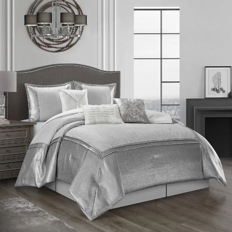 Full - size comforters suitable for full - sized beds in guest rooms or small bedroomsNanshing Priscilla 7 Piece Modern Silver Comforter Set Full - size comforters suitable for full - sized beds in guest rooms or small bedroomsNanshing Priscilla 7 Piece Modern Silver Comforter Set