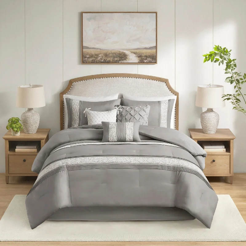 Wool - filled comforters with natural moisture - wicking and temperature - regulating featuresMadison Park Marla 7 Piece Lace Trim Comforter Set with Throw Pillows Wool - filled comforters with natural moisture - wicking and temperature - regulating featuresMadison Park Marla 7 Piece Lace Trim Comforter Set with Throw Pillows