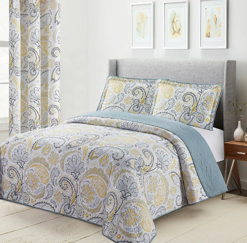 gothic style bedspreads with dark colors and ornate details for a mysterious bedroomYellow/Grey Paisley Printed Reversible Bedspread/Quilt Set gothic style bedspreads with dark colors and ornate details for a mysterious bedroomYellow/Grey Paisley Printed Reversible Bedspread/Quilt Set