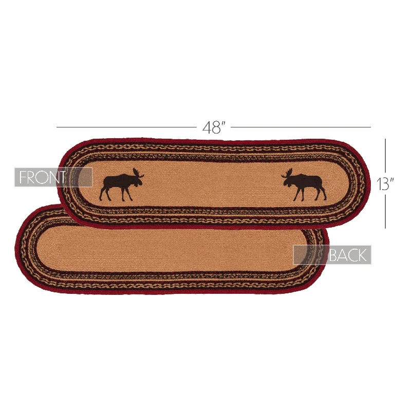 Bed skirts in neutral colors for easy pairingCumberland Stenciled Moose Jute Runner Oval 13x48