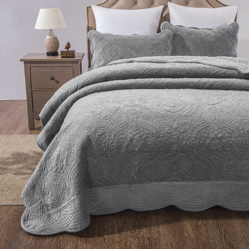 modern minimalist bedspreads for contemporary bedroomsDaDa Bedding Elegant Micro Fleece Sherpa Bedspread Blanket Set - Floral Paisley Grey (JHW868) modern minimalist bedspreads for contemporary bedroomsDaDa Bedding Elegant Micro Fleece Sherpa Bedspread Blanket Set - Floral Paisley Grey (JHW868)