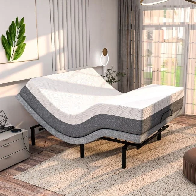 Queen - size mattresses for couples and standard bedroomsRenanim Adjustable Bed Frame with 14-inch Hybrid Mattress, Dual Massage, USB Ports, App Control, Underbed Light, Remote