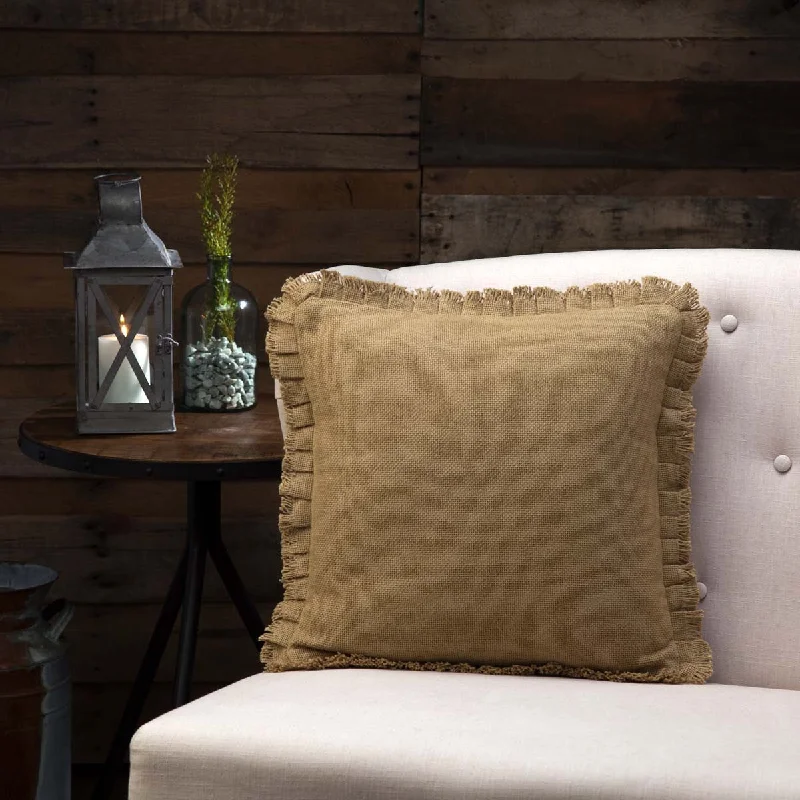 Cotton Pillows for Natural ComfortBurlap Natural Fringed Pillow, 16" Sq