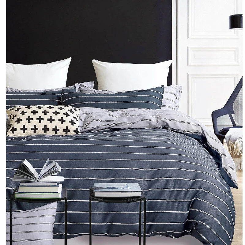 Goose down comforters known for their superior quality and insulationNavy Blue Striped 100% Cotton Reversible Comforter Set Goose down comforters known for their superior quality and insulationNavy Blue Striped 100% Cotton Reversible Comforter Set