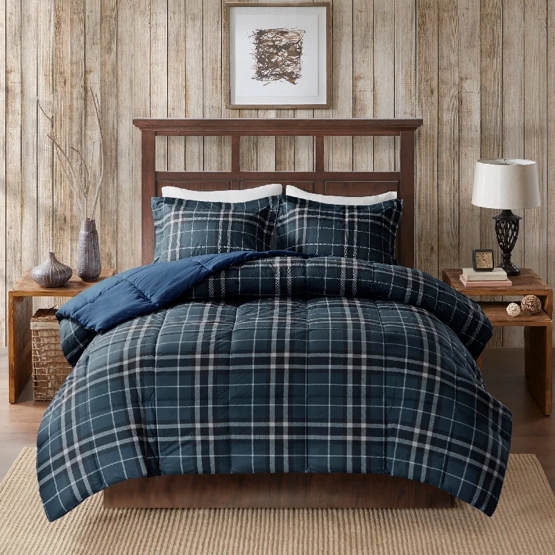 Wool - filled comforters with natural moisture - wicking and temperature - regulating featuresWoolrich Flint Navy CozySpun Down Alternative Comforter 3-Piece Set