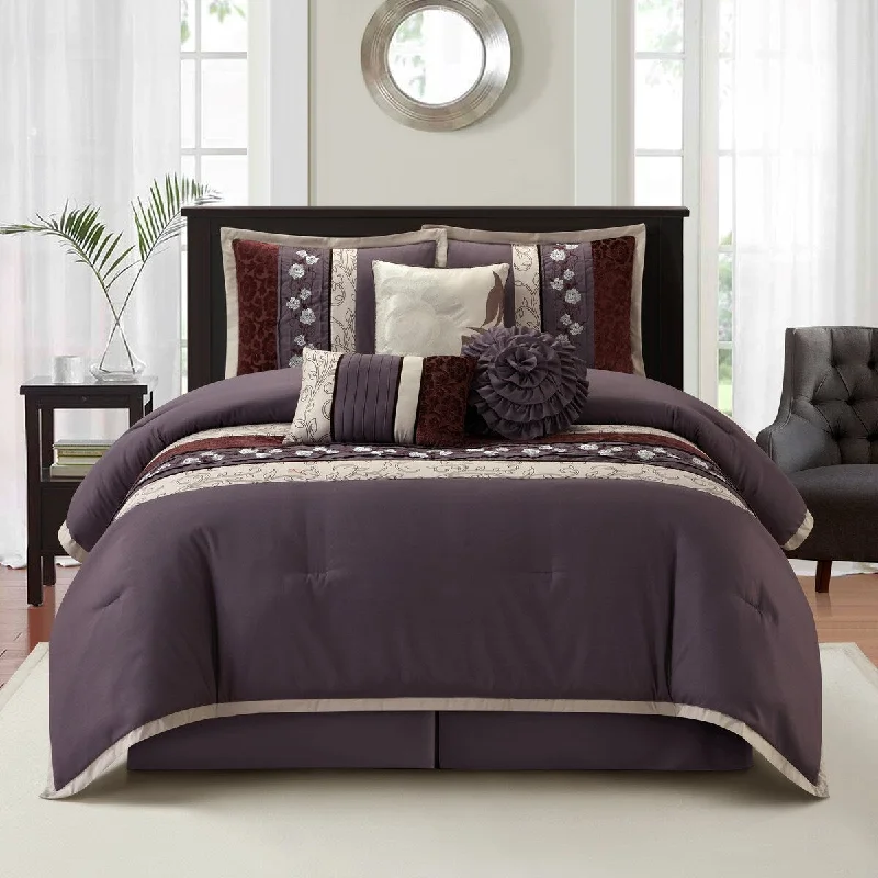 Silk - filled comforters for a luxurious and smooth touchNanshing Stella Purple 7-piece Bedding Comforter Set