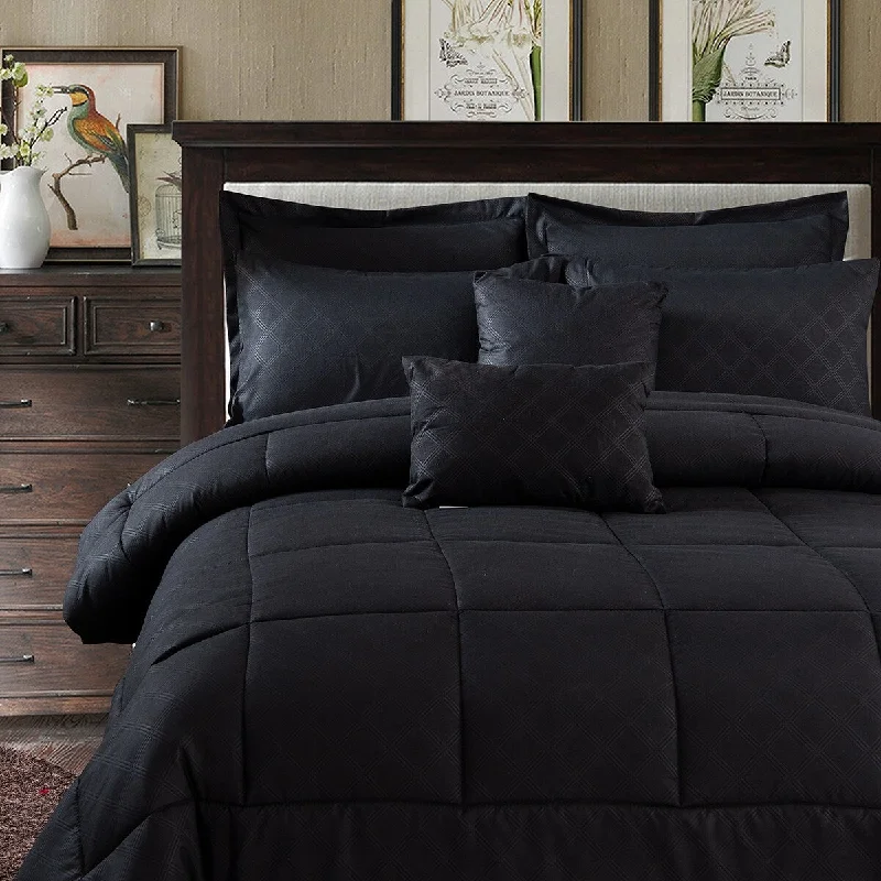 Bamboo - fiber - filled comforters with antibacterial and breathable qualities10 Piece Black Plaid Comforter Set Bed In A Bag