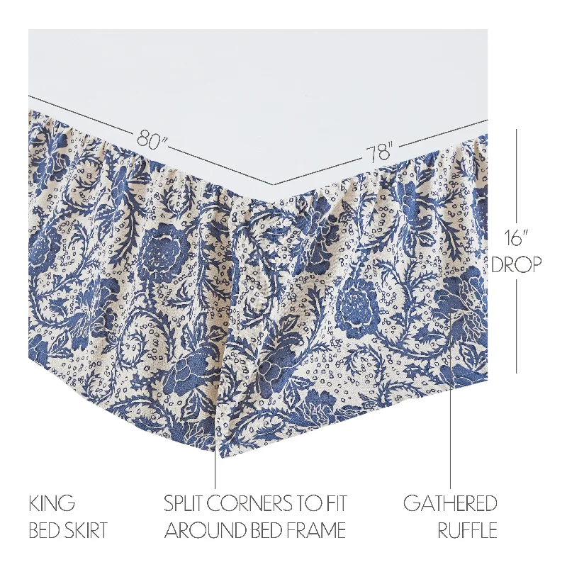 Bed skirts with a beach - themed printDorset Navy Floral King Bed Skirt 78x80x16