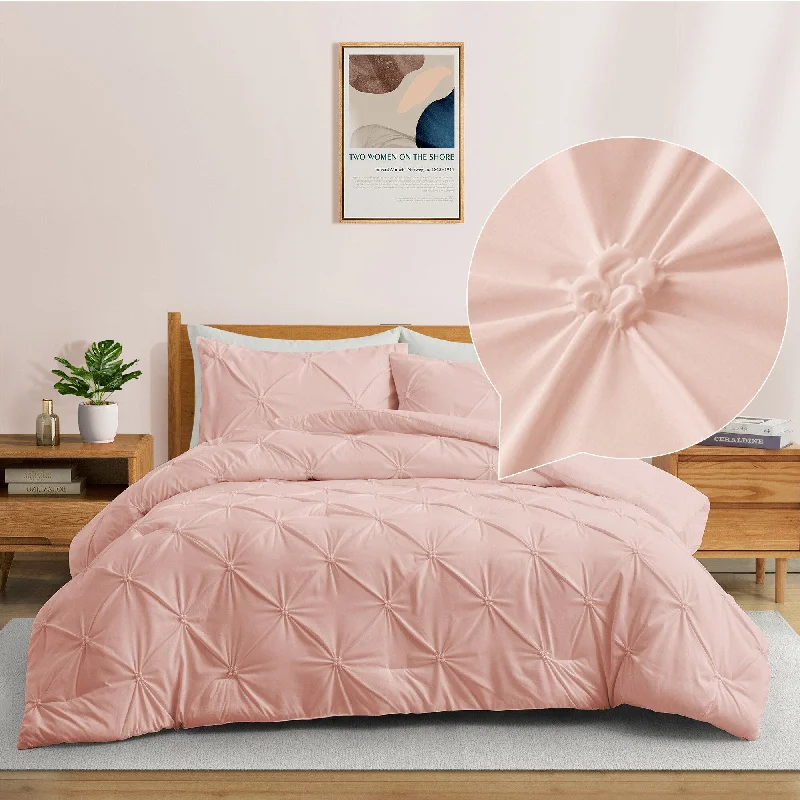 Queen - size comforters for standard queen - sized mattresses3 Piece Pintuck Pinch Pleat Comforter Set, Bedding Set for All Season, Pink Queen - size comforters for standard queen - sized mattresses3 Piece Pintuck Pinch Pleat Comforter Set, Bedding Set for All Season, Pink
