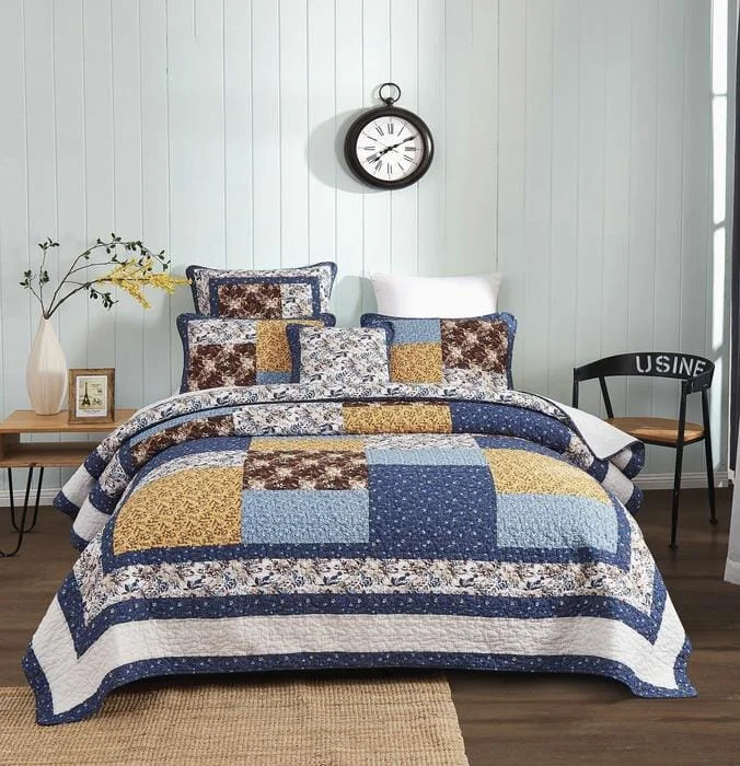 minimalist japanese style bedspreads with simple and clean linesTache Prairie Sunset White Blue Yellow Brown Floral Cotton Patchwork Quilt Set (JHW-887) minimalist japanese style bedspreads with simple and clean linesTache Prairie Sunset White Blue Yellow Brown Floral Cotton Patchwork Quilt Set (JHW-887)
