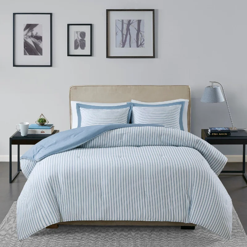 Bamboo - fiber - filled comforters with antibacterial and breathable qualitiesMadison Park Essentials Braydon Blue Reversible Stripe Down Alternative Comforter Set