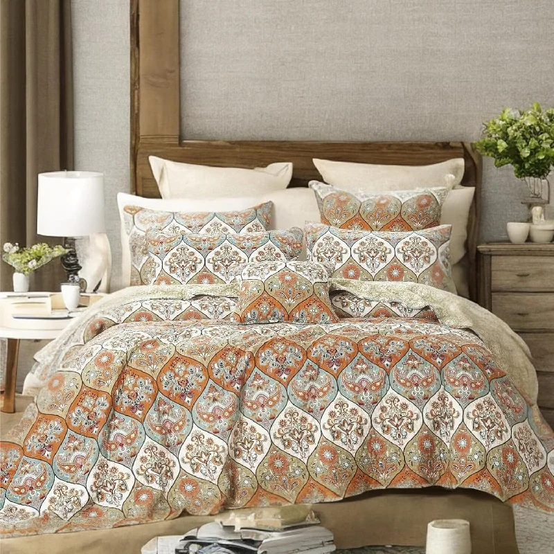 country style bedspreads with floral prints and gingham accents for a homely feelDaDa Bedding Bohemian Floral Paisley Garden Coral Teal Quilted Bedspread Set (LH1403) country style bedspreads with floral prints and gingham accents for a homely feelDaDa Bedding Bohemian Floral Paisley Garden Coral Teal Quilted Bedspread Set (LH1403)