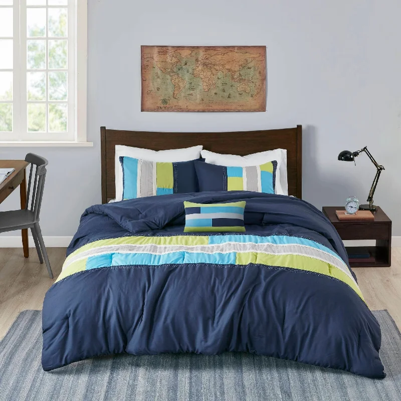 Synthetic - filled comforters like polyester for affordability and hypoallergenic propertiesIntelligent Design Switch Casual Stripe Comforter Set