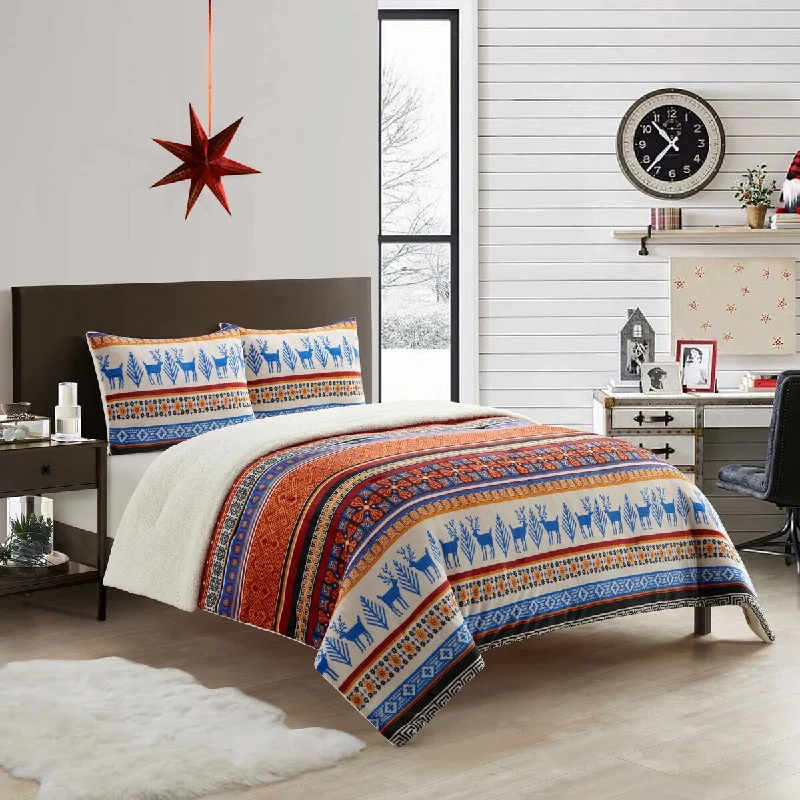 Bamboo - fiber - filled comforters with antibacterial and breathable qualitiesReindeer 3 Piece Ultra Plush Sherpa Comforter Set by Nanshing
