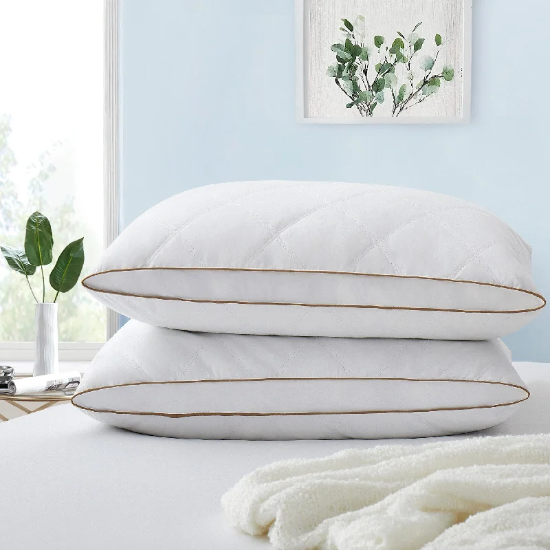 Travel Pillows for Long Journeys2 Pack Premium Quilted Gusset Goose Feather and Down Bed Pillows for Side&Back Sleepers - White