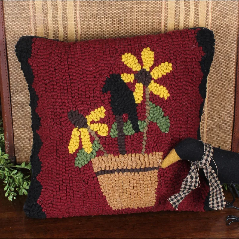 Square Pillows for Modern Home DecorCrow Flowers Pot Hooked Pilow PLRM0035