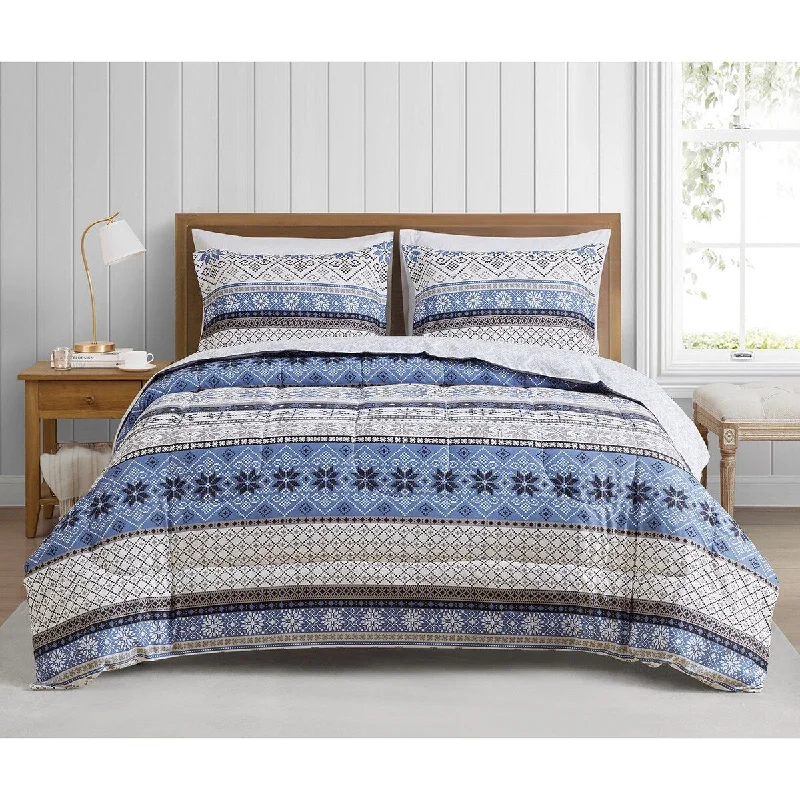 King - size comforters to fit large king - sized beds perfectlyCEDAR COURT Fair Isle Blue Microfiber Comforter Set